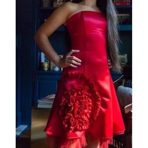 Vintage Jessica McClintock Gunne Sax Silky red Cocktail Formal Evening Dress Lg